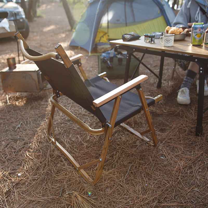 Black Wooden Grain Aluminum Camping Chair Foldable