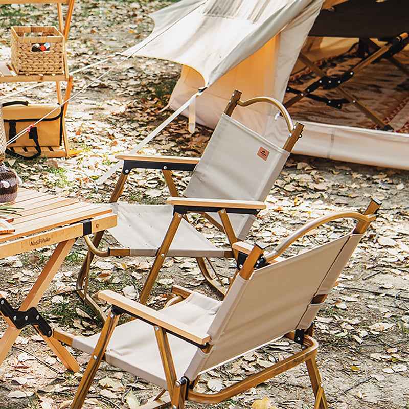 Black Wooden Grain Aluminum Camping Chair Foldable