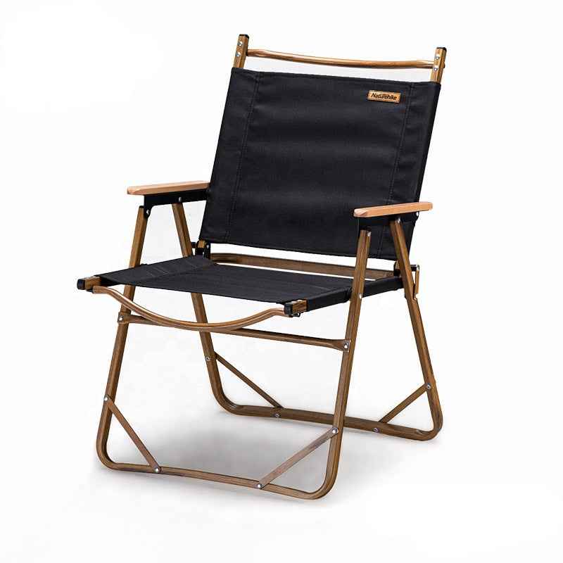 Black Wooden Grain Aluminum Camping Chair Foldable