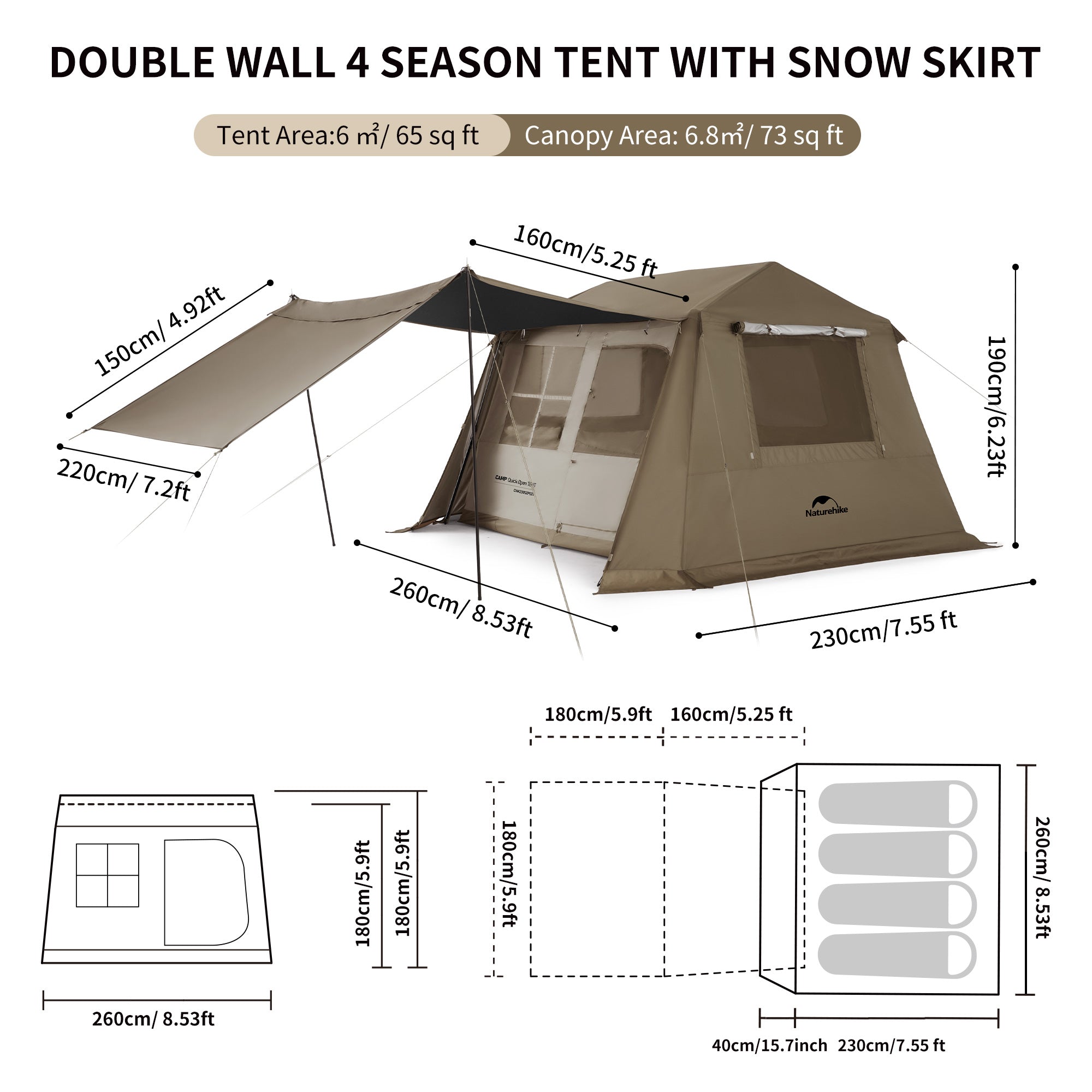 Naturehike Village 6.0 Gen 2 Quick Open Tent Brown (2026)