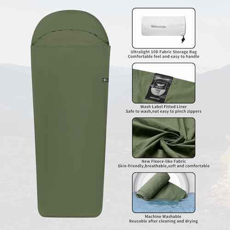 Naturehike 4.5oz Ultralight Washable Sleeping Bag Liner, Lightweight Adult Sleep Sack & Travel Sheets for Backpacking, Hotel, Camping, Hostels, ZY20
