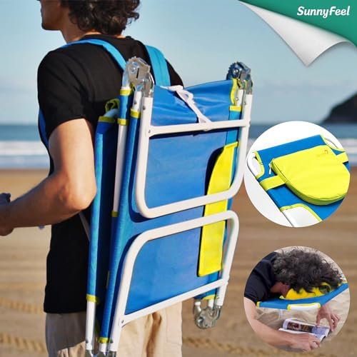 SUNNYFEEL Beach Lounge Chair, Backpack Reclining Beach Chairs Lay Flat, Sun Face Down Tanning Chair, Folding Camping Chairs Portable Camp Cot with Backpack Straps for Outdoor/Picnic/Lawn