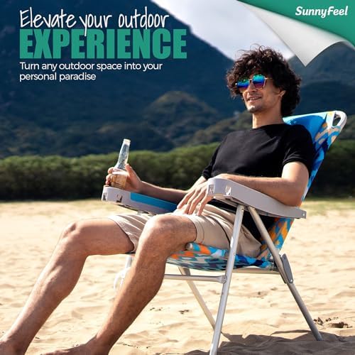 SUNNYFEEL Tall Folding Beach Chair Lightweight, Portable Sand Chair for Adults Heavy Duty 500 LBS with Cup Holders, Foldable High Camping Lawn Chairs for Camp/Outdoor/Picnic/Concert/Sports