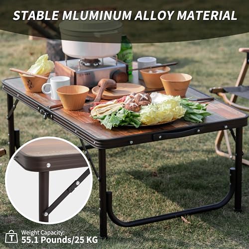 Naturehike Folding Camping Table, Portable Tables with Adjustable Legs, 20.87×15.75×9.05 Inch Foldable Camp Pinic Tables with Carry Bag for Outdoor Camping, BBQ, Travel - Small Retro
