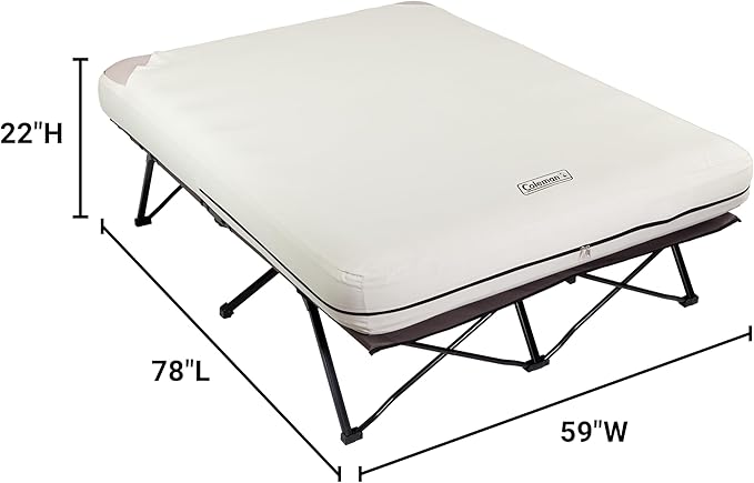 Coleman Queen-Size Airbed Cot Combination, Folding Air Mattress with Steel Frame & Side Table, Battery Pump Included, Great for Camping, Lounging, Elevated Sleeping, Guests, & More