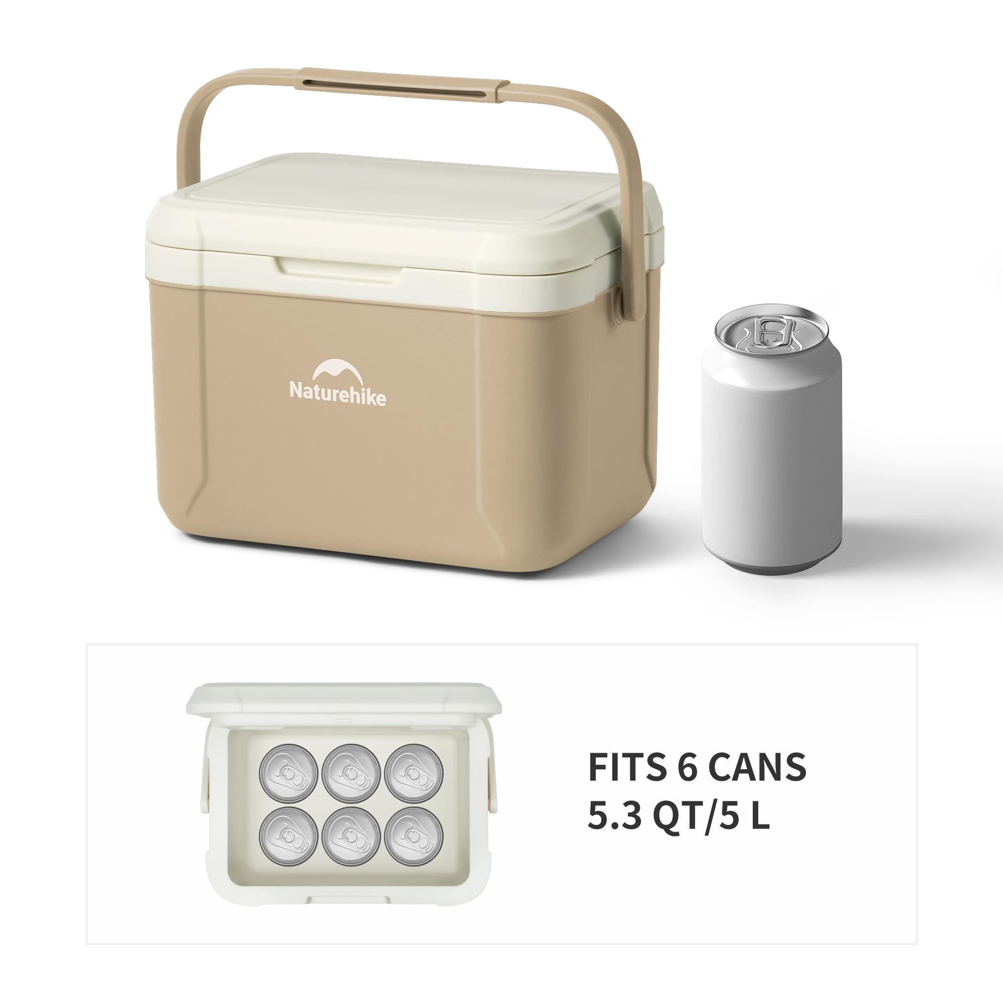 Naturehike 5.3 QT Hard Cooler, Mini Insulated Ice Chest Box, Portable Ice Retention Cooler for Beach Camping Picnic Fishing Barbecue