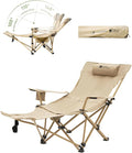 MOBI GARDEN Reclining Camping Chair with Foot Rest, 4-Position Adjustable Folding Lounge Chair for Adults, Portable & Detachable Footrest – Sand - Solid Back