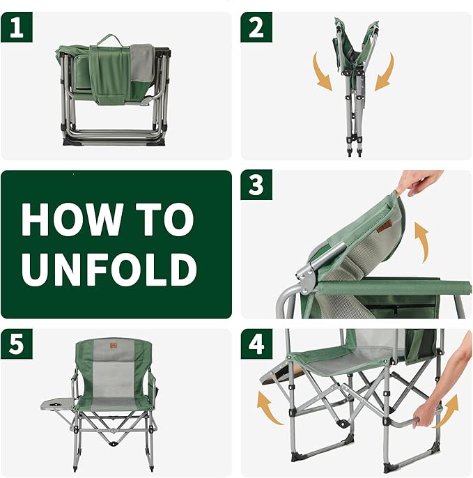 Naturehike Folding Camping Director Chair with Side Table and Storage Pockets