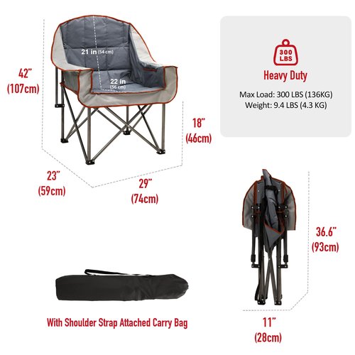 SUNNYFEEL Oversized Extra Large Padded Camping Chair, Outdoor Portable Folding Camp Chair, Large Camp Lounge Chairs Heavy Duty for Adults, Fishing, Sports, Trip