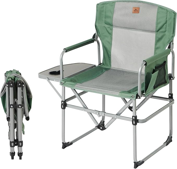 Naturehike Folding Camping Director Chair with Side Table and Storage Pockets