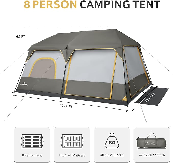 Naturehike Cape™ 8-Person Pop-Up Camping Tent (2026)