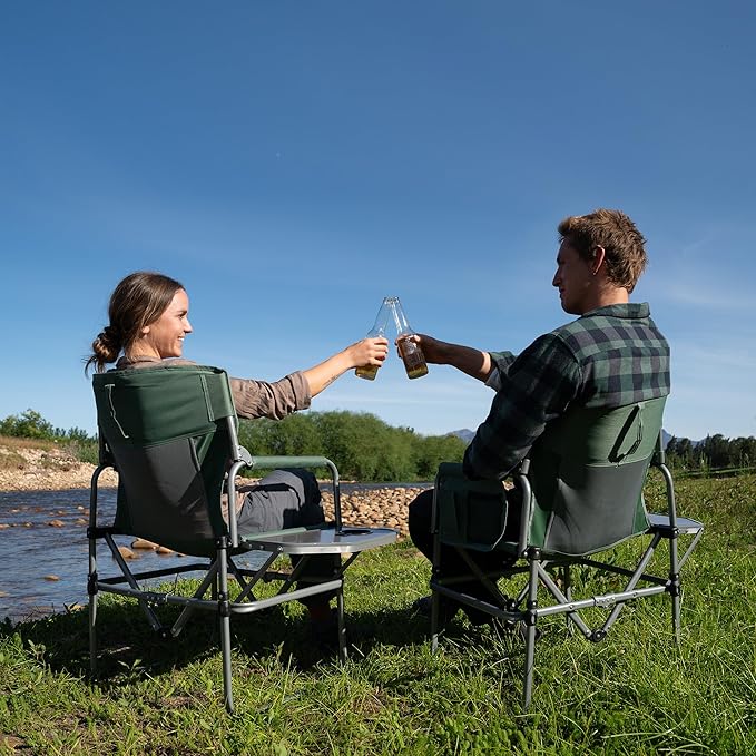 Naturehike Folding Camping Director Chair with Side Table and Storage Pockets