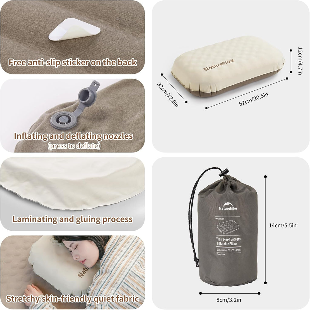 YuGu™ Hybrid Foam-Inflatable Camping Pillow
