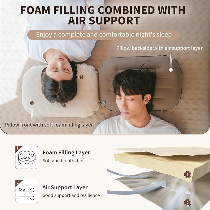 YuGu™ Hybrid Foam-Inflatable Camping Pillow