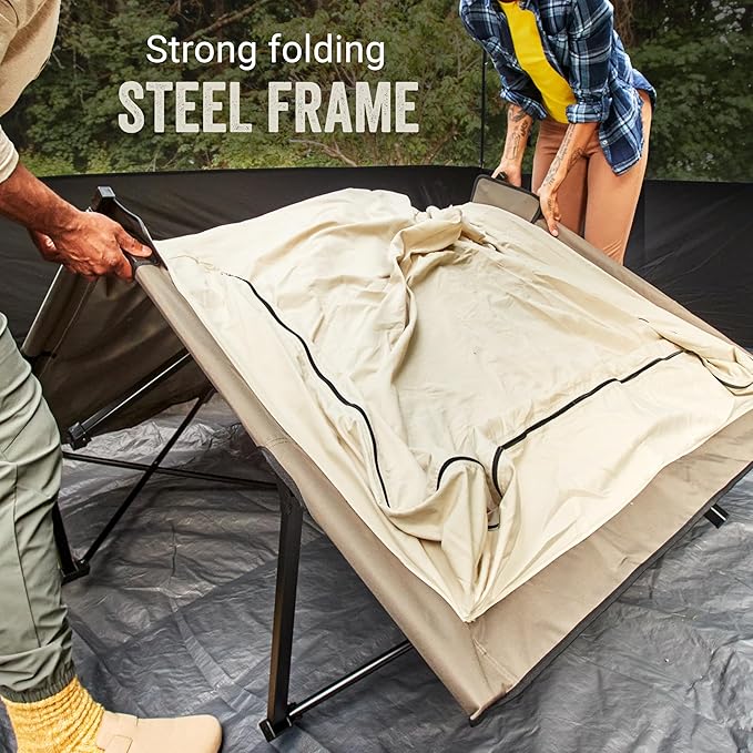 Coleman Queen-Size Airbed Cot Combination, Folding Air Mattress with Steel Frame & Side Table, Battery Pump Included, Great for Camping, Lounging, Elevated Sleeping, Guests, & More