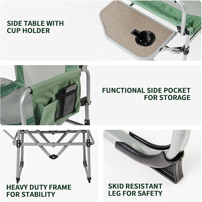 Naturehike Folding Camping Director Chair with Side Table and Storage Pockets