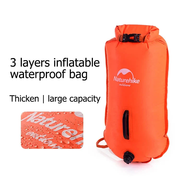 Naturehike 28L Inflatable Swimming Buoy & Waterproof Dry Bag – Dual Airbag, Adjustable Belt