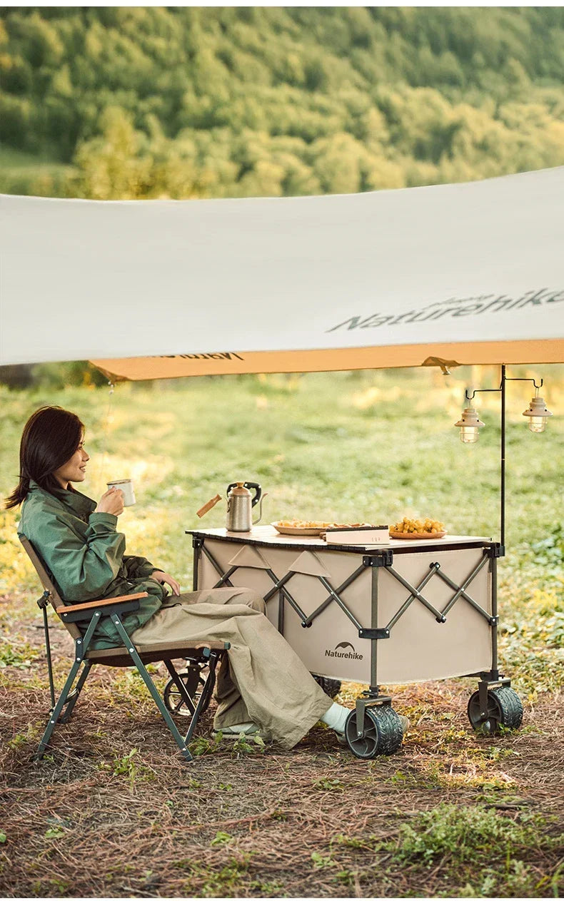 Naturehike Multi-Terrain Gathering Cart Multifunction Foldable Camping Trolley Large Capacity Outdoor Cart Wagon Collapsible 360°