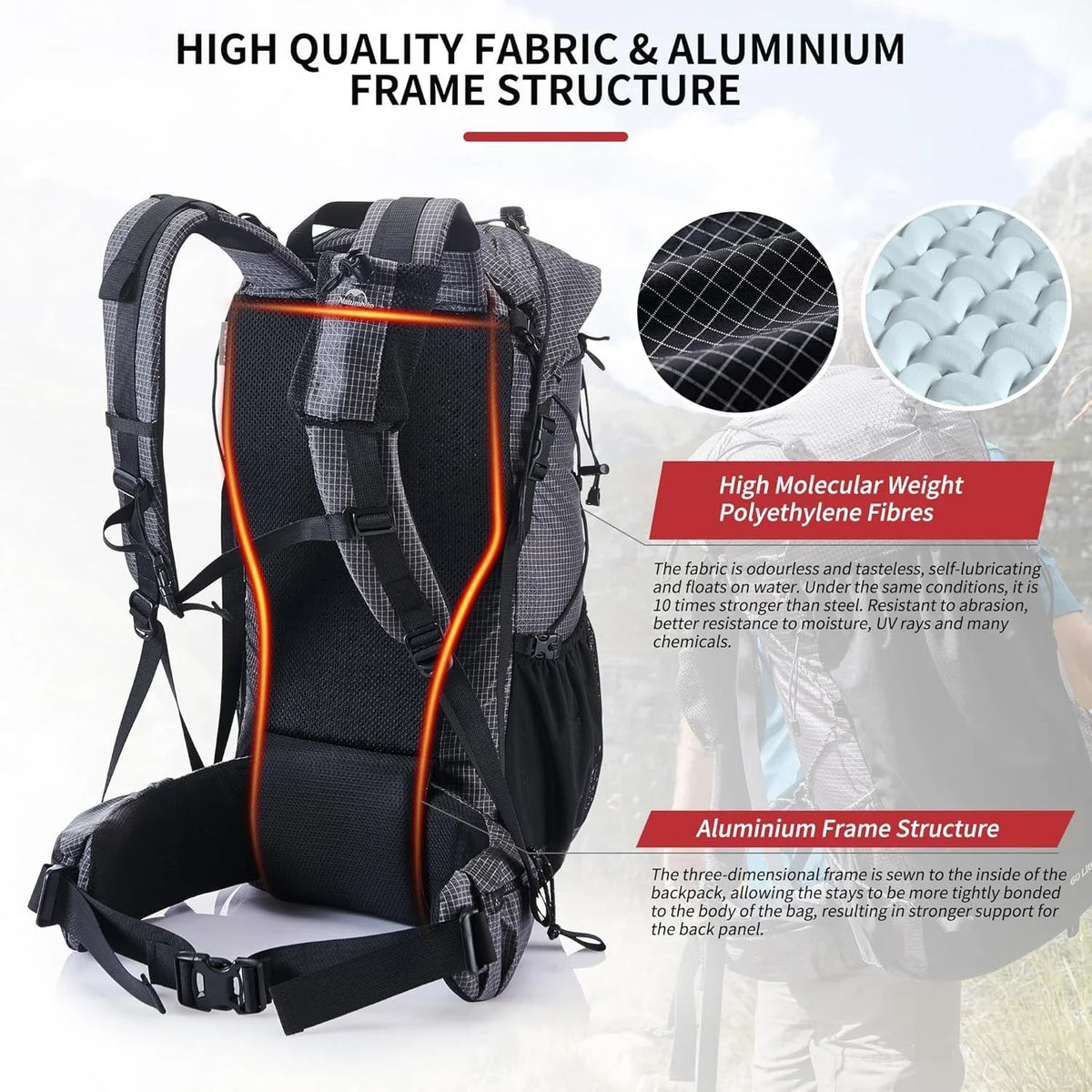 Naturehike Rock Outdoor Backpack Large Capacity With Rain Cover