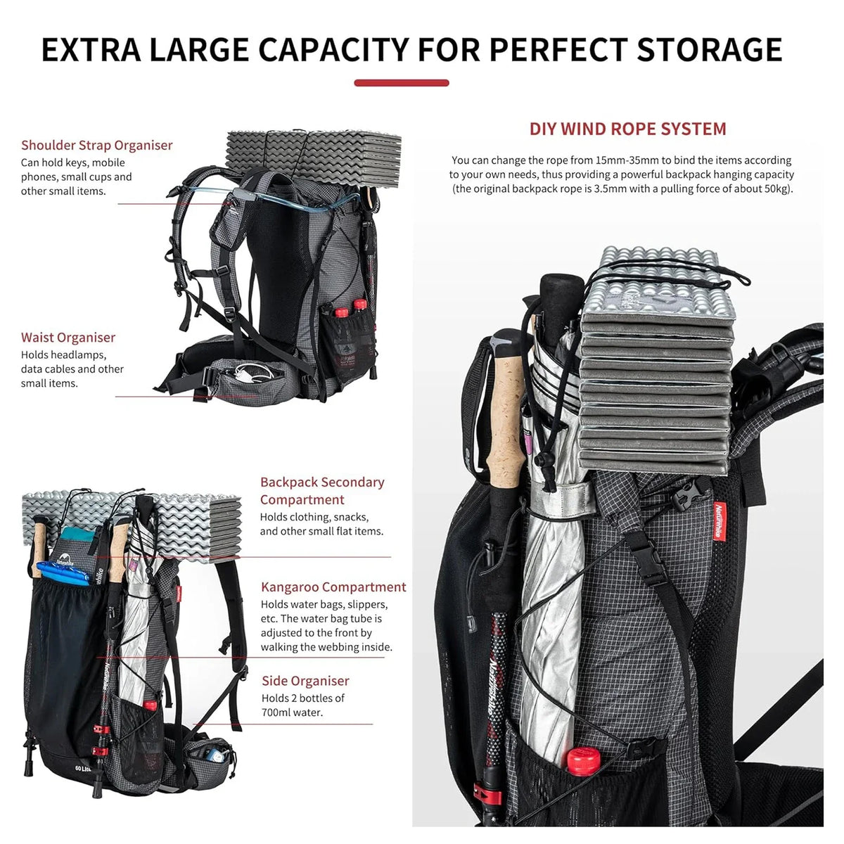 Naturehike Rock Outdoor Backpack Large Capacity With Rain Cover