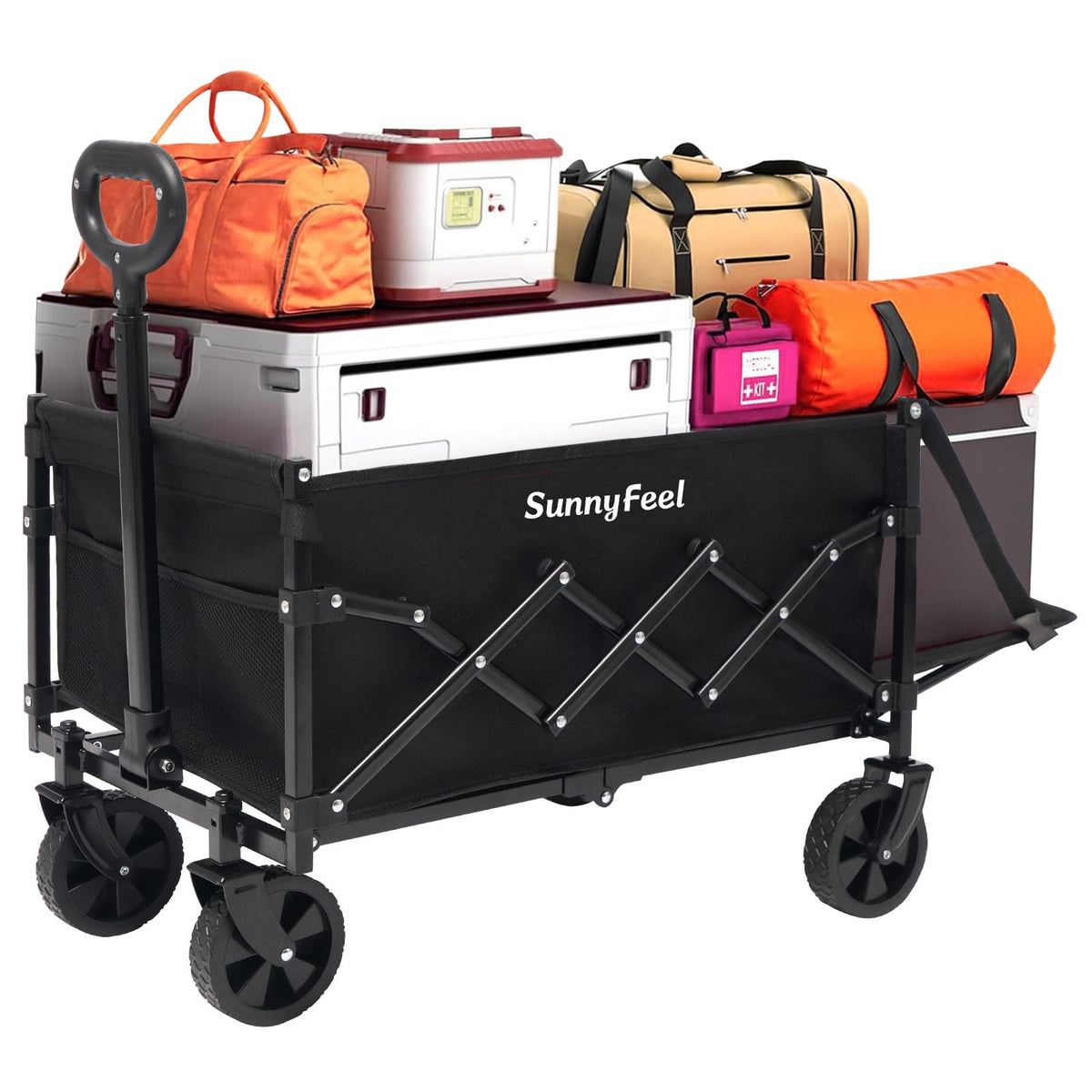 SunnyFeel 330lbs Foldable Wagon with Extended Tailgate — Heavy-Duty Collapsible Cart (Black)