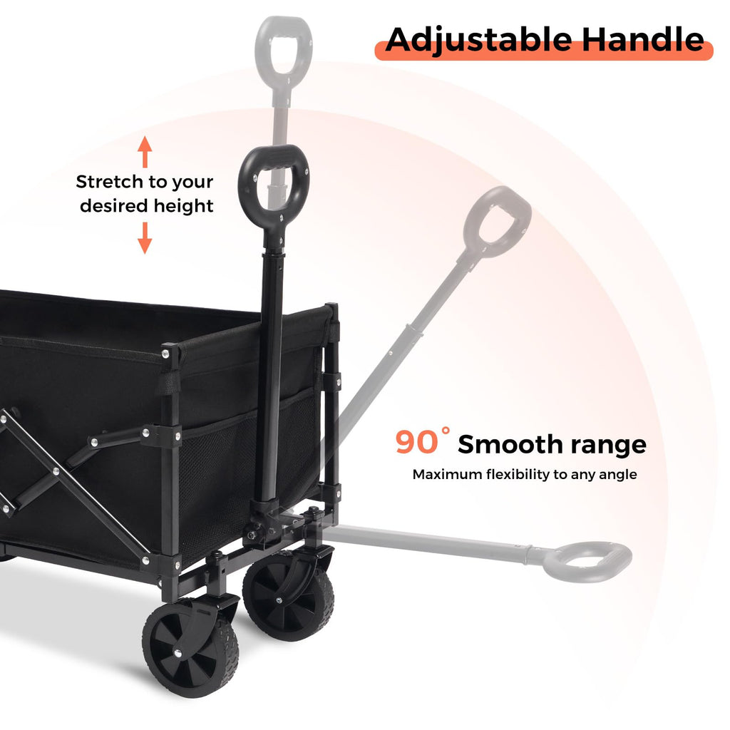 SunnyFeel 330lbs Foldable Wagon with Extended Tailgate — Heavy-Duty Collapsible Cart (Black)